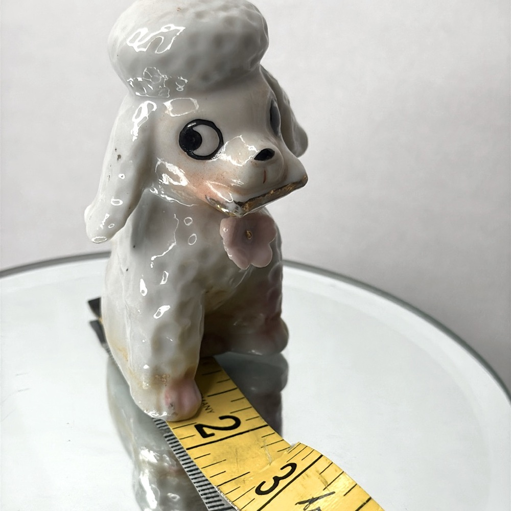 Poodle dog figurine puppy playing harmonica Vintage Japan 2.25” collectible